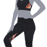 Isadora Paccini Women’s 2-Piece Yoga Set – Black Ember Racerback Sports Bra & High-Waisted Leggings