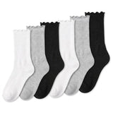 Black/ White/ Gray Turn-Cuff Ruffle Socks