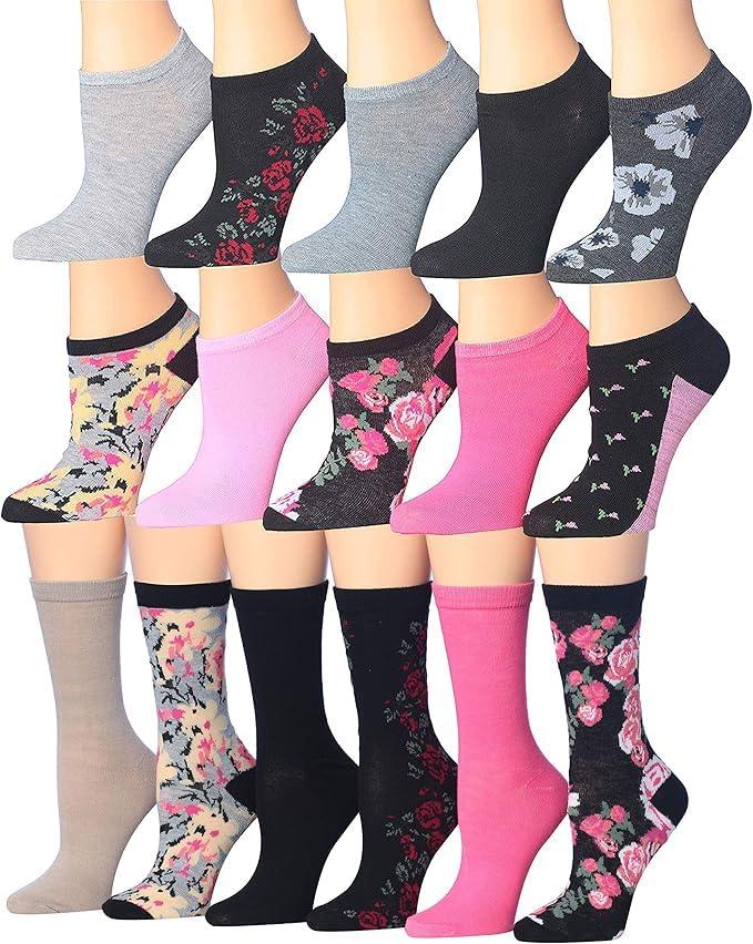 Women's 16 Pack Floral M??lange Lightweight Colorful Patterned Low Cut/Crew Socks - Socks
