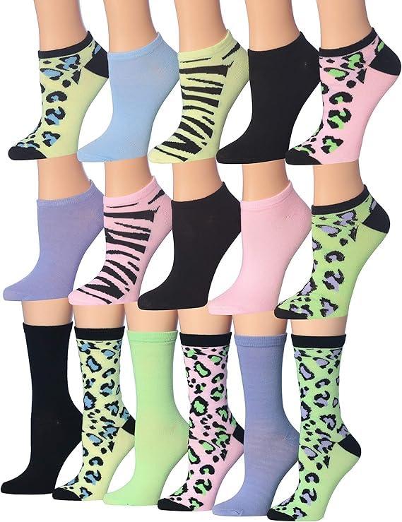 Women's 16 Pack Wild Safari Lightweight Colorful Patterned Low Cut/Crew Socks - Socks