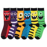 Women's 6-Pairs Colorful Vibrant Weird Creatures Funky Monster Striped Patterned Crew Dress Socks