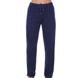 Isadora Paccini Women's Navy Blue Cotton Long Relaxed Fit Elastic Waist Women's Pajama Bottoms Comfortable For Sleep & Loungewear