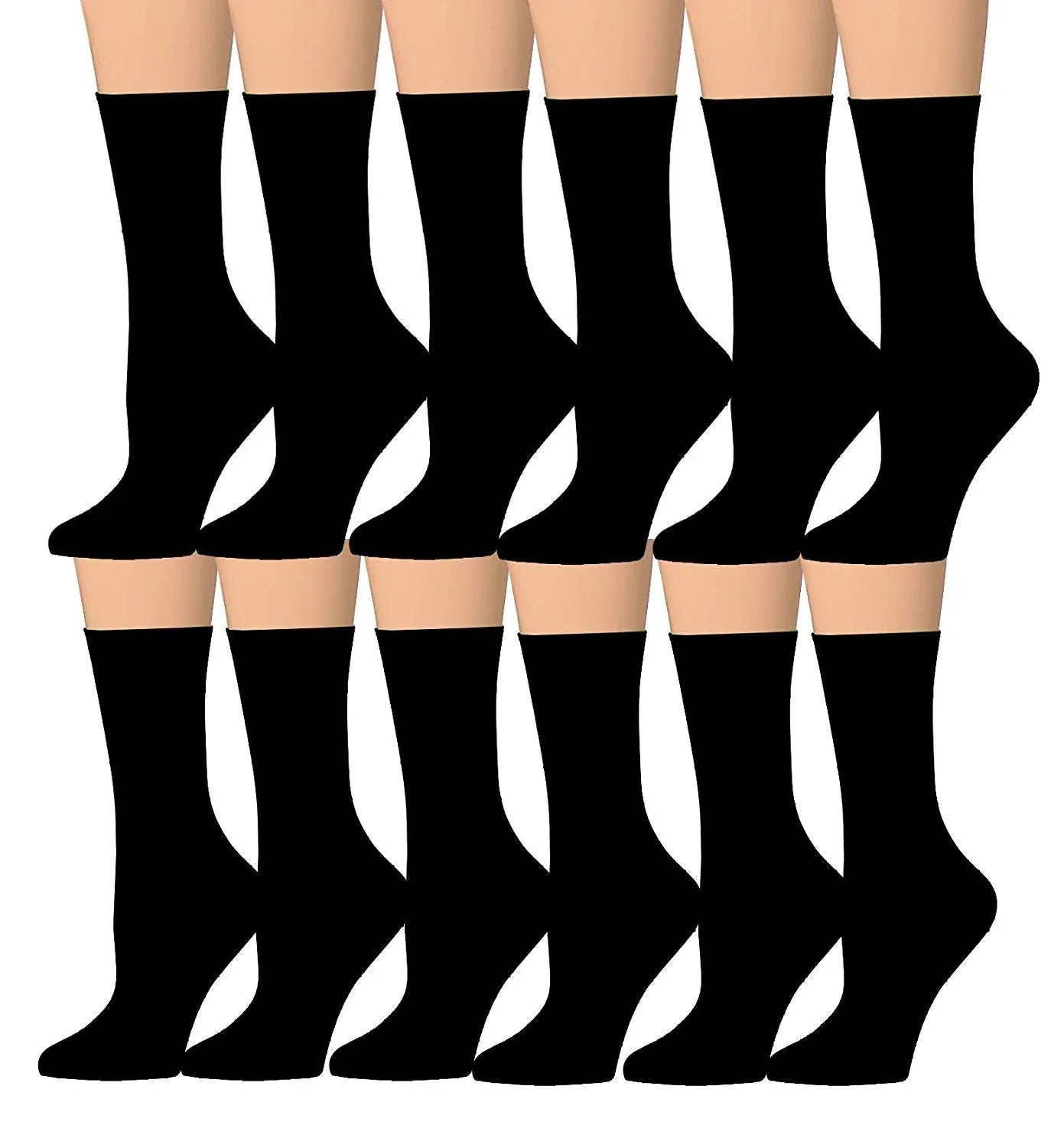 Women's 12-Pairs Lightweight Value Pack Black Crew Womens Dress Socks - Tipi Toe Socks