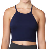 Isadora Paccini Women's Midnight Blue Sleveeless Ribbed Scoop Neck Cute Tops for Women