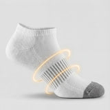 Gray ankle sock with targeted arch support on a light gray background