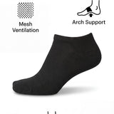 Black ankle sock with features highlighted on a white background