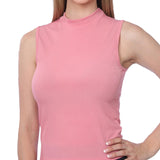 Isadora Paccini Women's Pink Long Sleeveless Mock Turtle Neck Pullover Slim Fit Tank Tops for Women