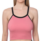 Isadora Paccini Women's Pink Medium Sleeveless Stretch Slim Racerback Design Ribbed Tank High Neck Casual Summer Crop Tops for Women