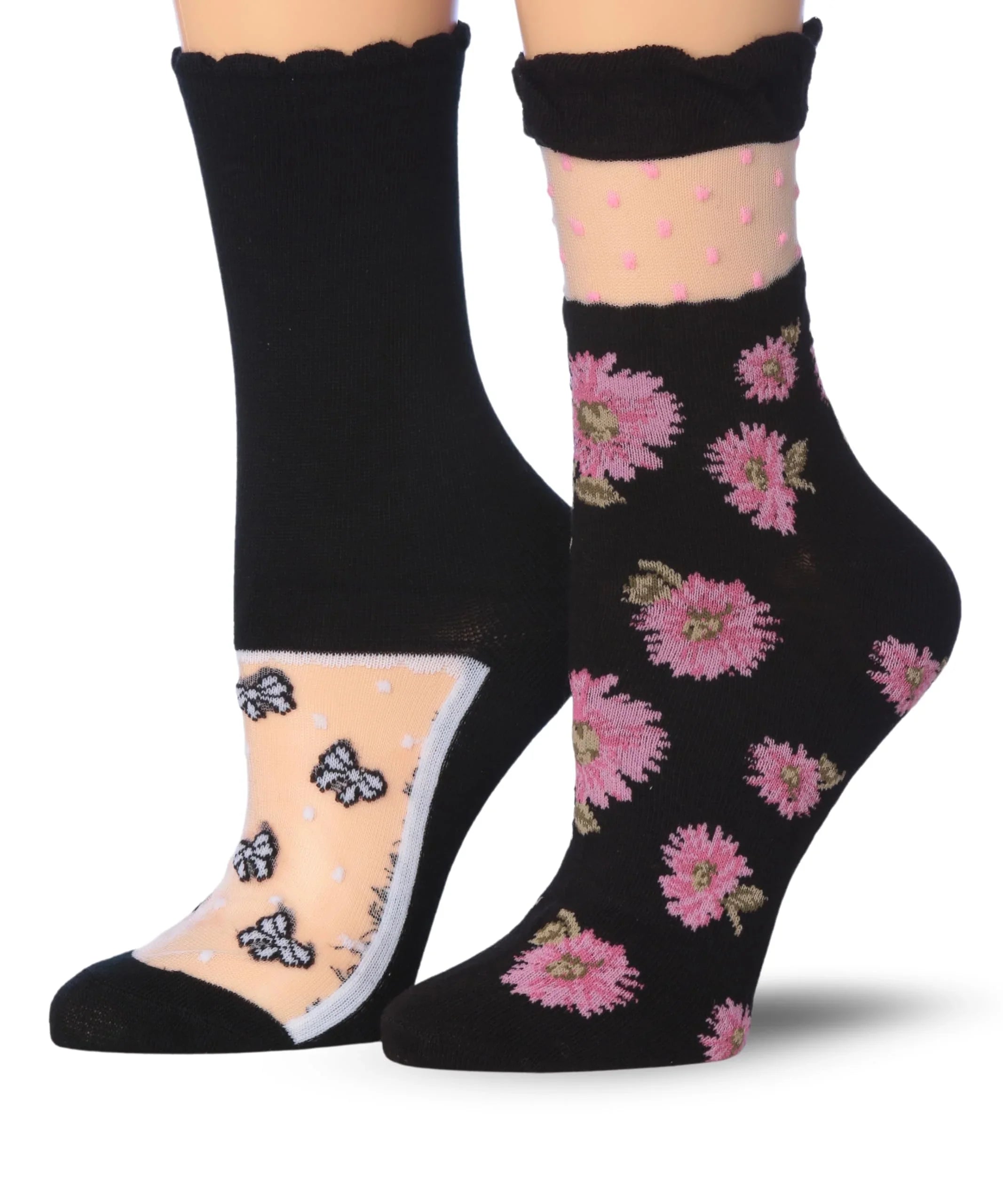  Womenƒ??s 2 Pairs Sheer Ankle Socks ƒ?? Elegant Mesh Design with Midnight Bloom & Honey Lace Patterns -  Socks