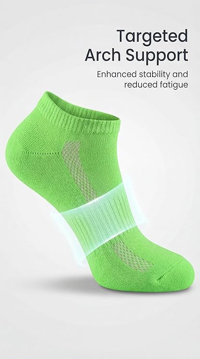 Green ankle sock with arch support on a light gray background
