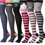 Striped Animal Charm Over The Knee High Socks - 6 Pairs
