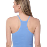 Isadora Paccini Women's Blue Ribbed Scoop Neck Crop Cute Tops for Women