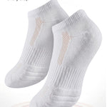 White socks with cushioned sole on a white background