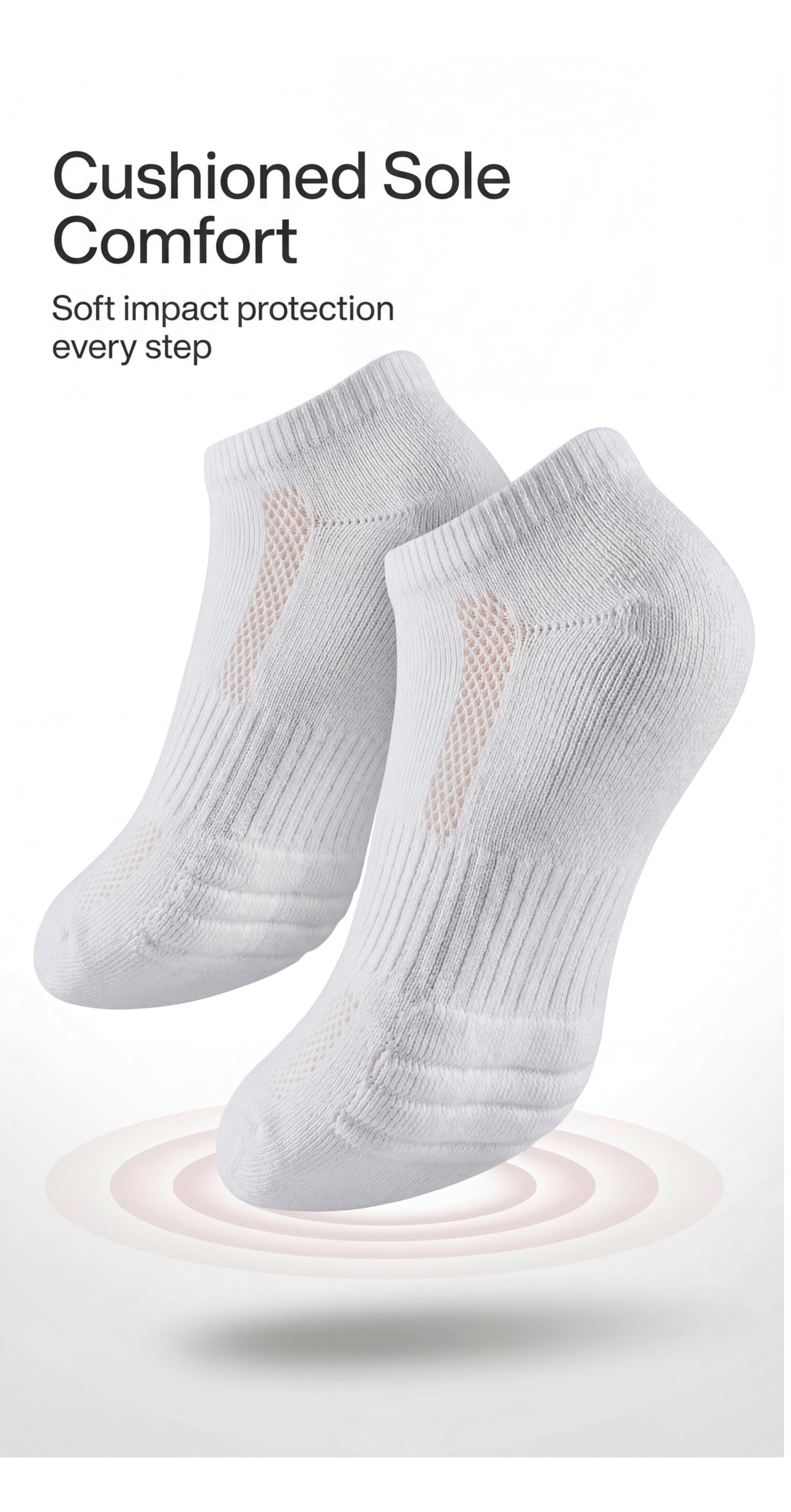White socks with cushioned sole on a white background