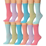 Women's 12 Pairs Lightweight Colorful Cotton Candy Dreams Patterned Crew Socks - Socks