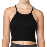 Isadora Paccini Women's Black  Sleeveless Ribbed Scoop Neck Camisole Crop Tank Tops