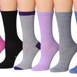 Tipi Toe Women's 6-Pairs Colorful Sleek Violet Spectrum Funky Plain Solid Crew Dress Socks