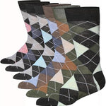 Men's 6 Pairs Casual Novelty Diamond Argyle Magic Colorful Patterned Dress Socks for Men - Tipi Toe Socks
