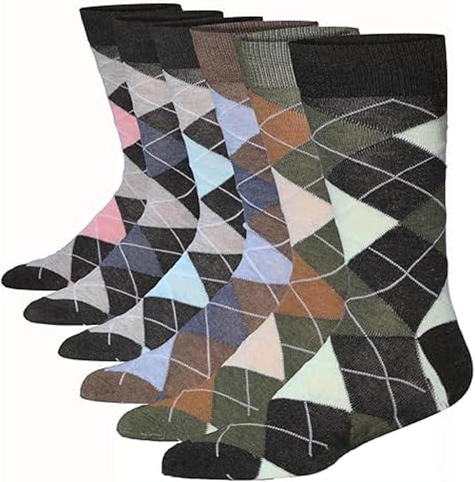 Men's 6 Pairs Casual Novelty Diamond Argyle Magic Colorful Patterned Dress Socks for Men - Tipi Toe Socks
