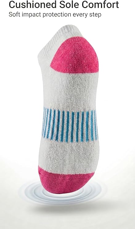 Striped sock with pink, blue, and gray colors on a white background