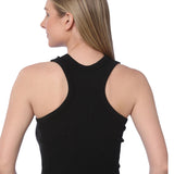 Isadora Paccini Women's Black Medium Sleeveless Cropped Ribbed Knit Scoop Neck Double Lined Racerback Design Summer Tank Tops Woman