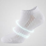 White ankle sock with targeted arch support on a light gray background