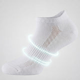 White ankle sock with targeted arch support on a light gray background