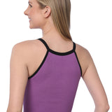 Isadora Paccini Women's Purple Medium Sleeveless Stretch Slim Racerback Design Ribbed Tank High Neck Casual Summer Crop Tops for Women