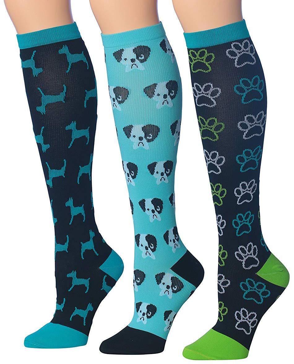 Ronnox Compression Socks for Men & Women Colorful Patterned Knee High Socks (16-20 mmHg / 12-14 mmHg) 3-Pairs CP01-D-2 - Socks