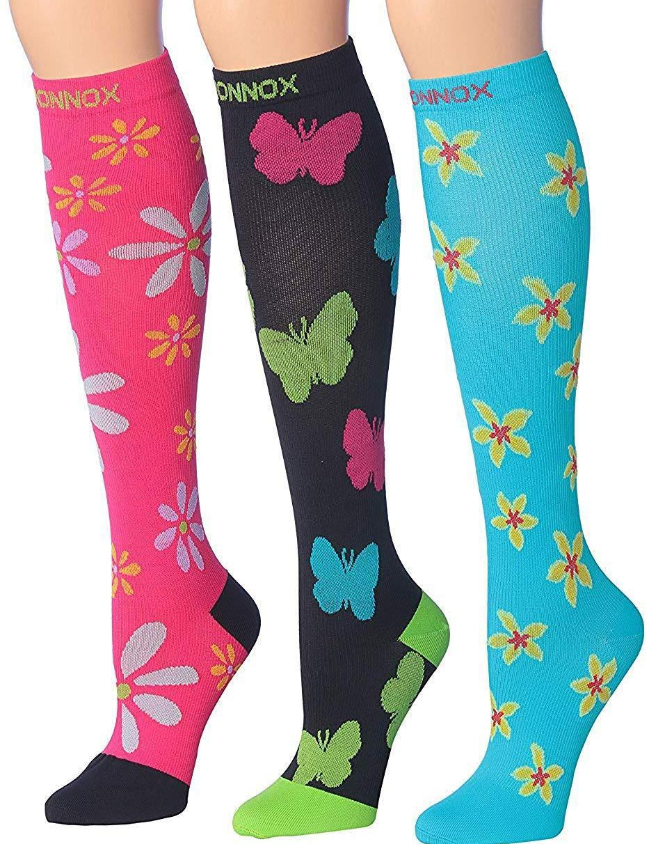 RONNOX Compression Socks for Men & Women Colorful Patterned Knee High Socks (16-20 mmHg / 12-14 mmHg) 3-Pairs CP11 - Socks