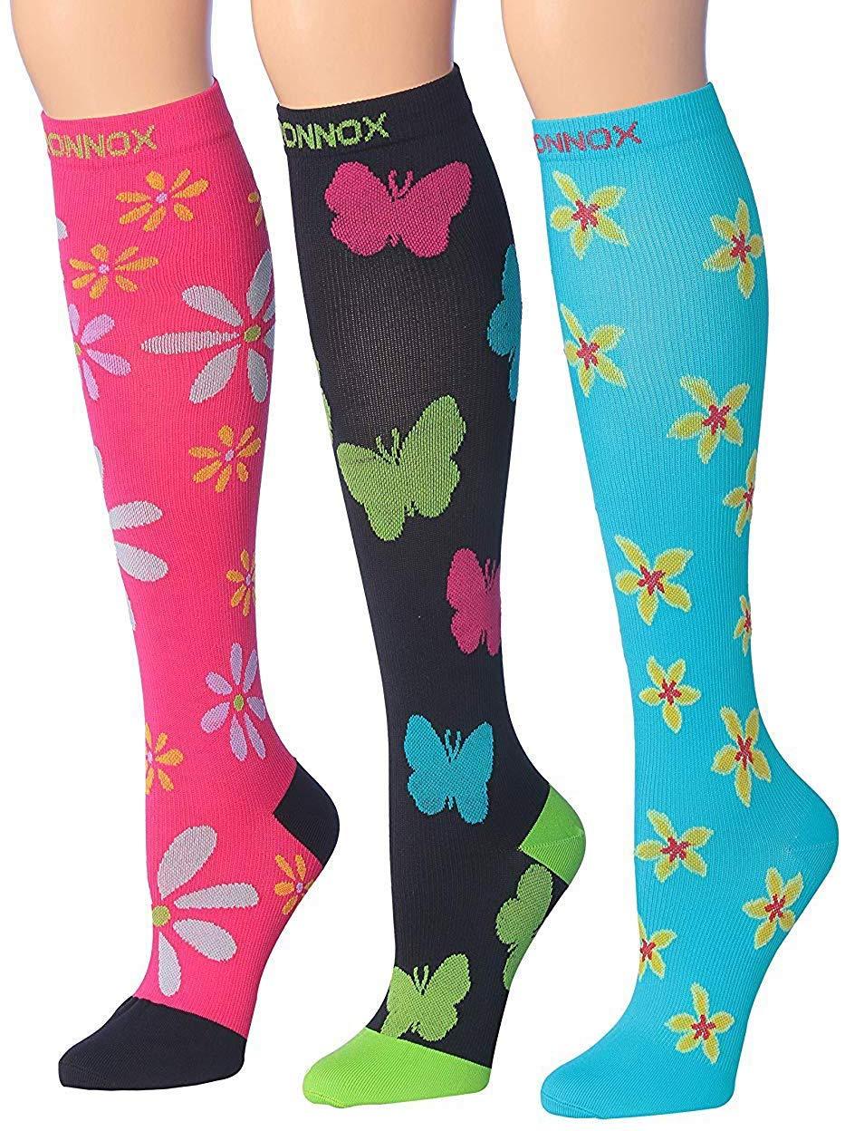 RONNOX Compression Socks for Men & Women Colorful Patterned Knee High Socks (16-20 mmHg / 12-14 mmHg) 3-Pairs CP11 - Socks