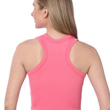Isadora Paccini Women's Pink Medium Sleeveless Cropped Ribbed Knit Scoop Neck Double Lined Racerback Design Going Out Tops for Women