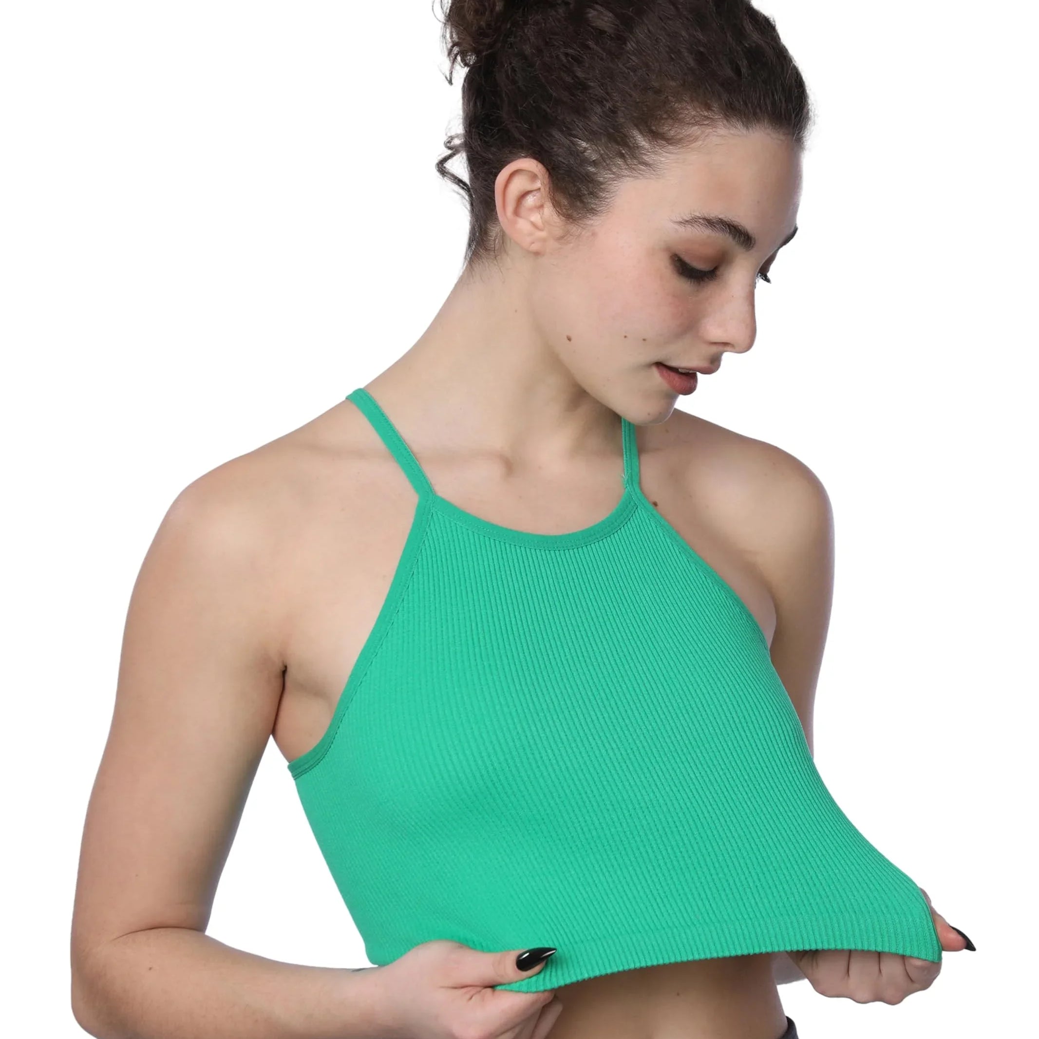 Women's Green Ribbed Tank Tops