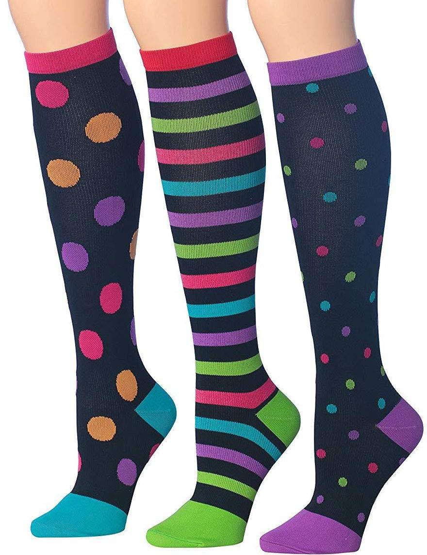 RONNOX Compression Socks for Men & Women Colorful Patterned Knee High Socks (16-20 mmHg / 12-14 mmHg) 3-Pairs CP01-B-2 - Socks