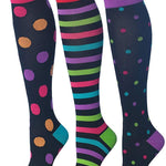 RONNOX Compression Socks for Men & Women Colorful Patterned Knee High Socks (16-20 mmHg / 12-14 mmHg) 3-Pairs CP01-B-2 - Socks