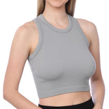 Isadora Paccini Women's Grey Medium Sleeveless Cropped Ribbed Knit Scoop Neck Double Lined Racerback Design Tank Top for Women