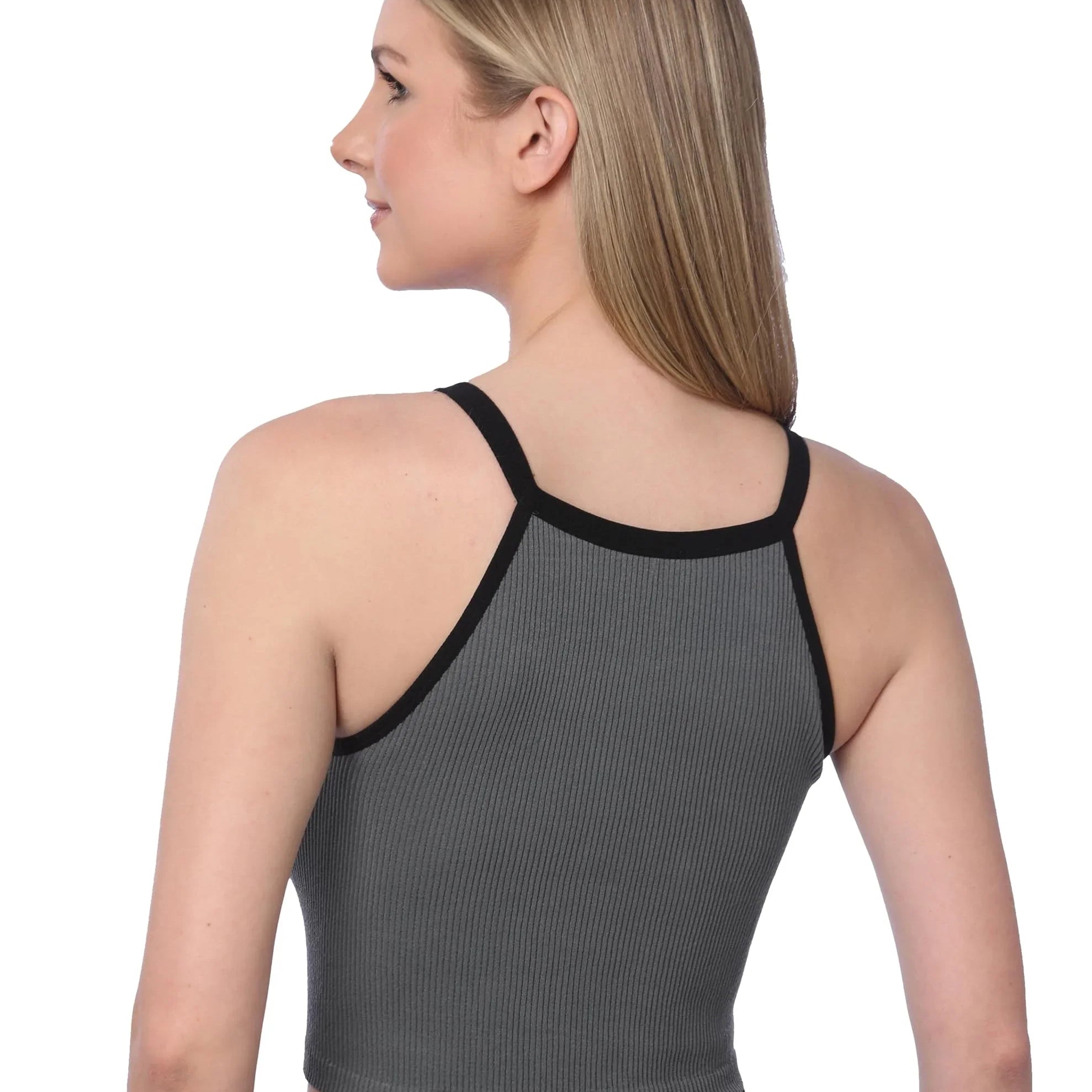 Women's Grey Ribbed Tank Tops Back