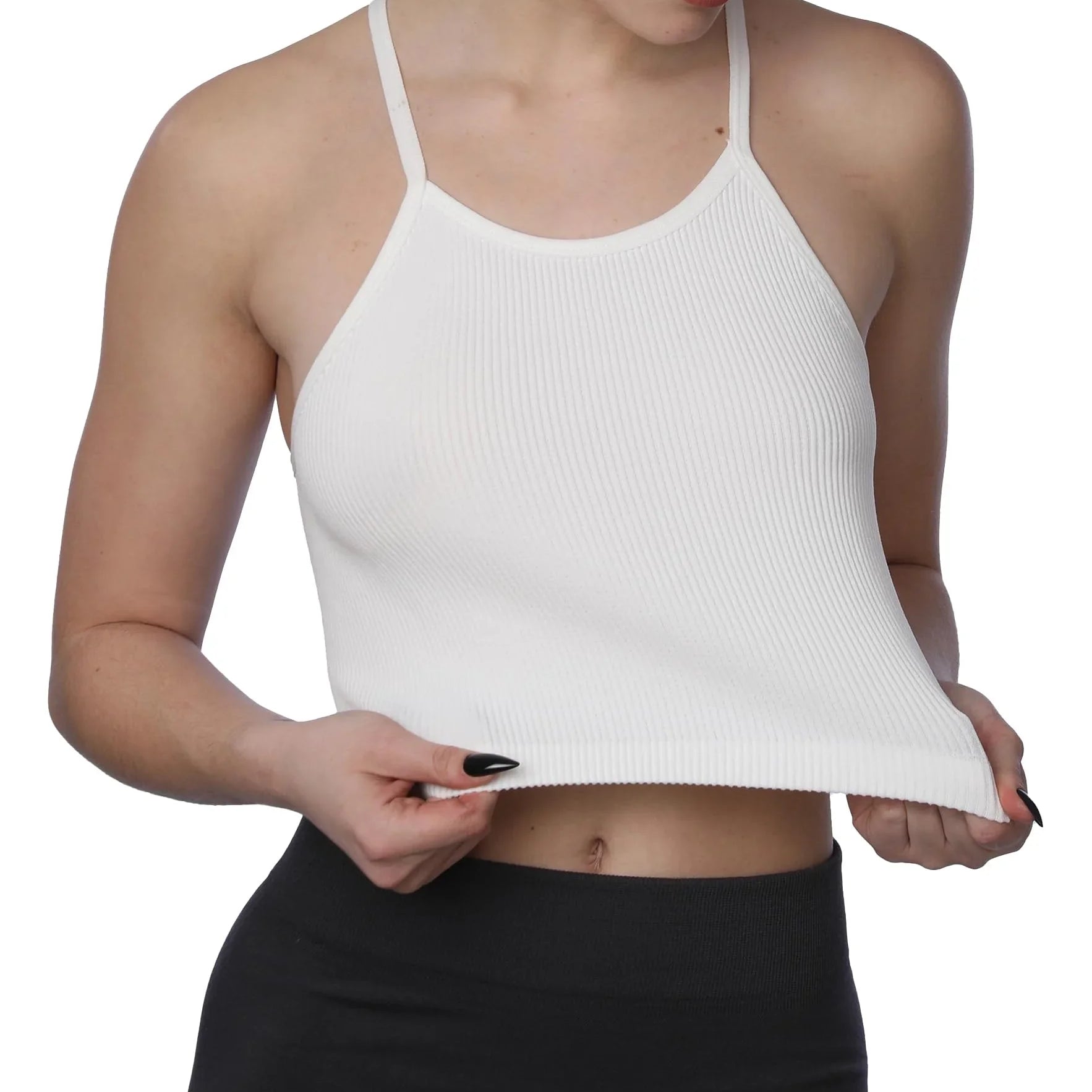 Women's White Ribbed Tank Tops
