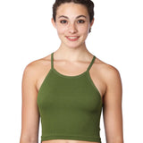 Isadora Paccini Women's Olive Green Sleeveless Ribbed Scoop Neck Tank Tops for Women