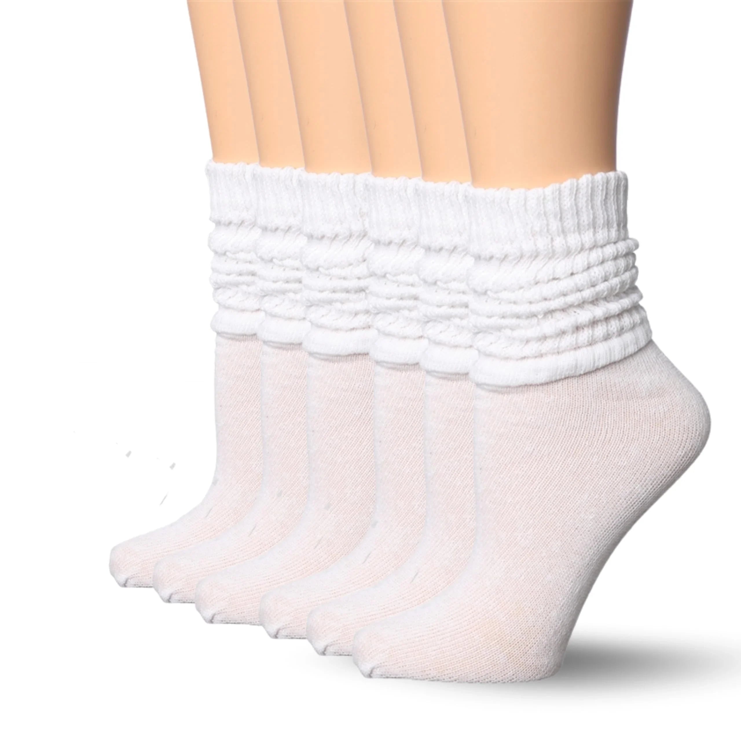 Tipi Toe 6 pack Women's Slouch Knee High Boot Socks Plain White Warm Cozy Crew Cotton Scrunch Socks - Tipi Toe Socks