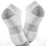 White socks with gray cushioned sole on a white background
