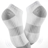 White socks with gray cushioned sole on a white background
