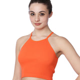 Isadora Paccini Women's Orange Sleeveless Ribbed Scoop Neck Cute Tank Tops for Women