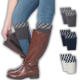 Tipi Toe Women's 3 Pairs Timeless Checkered On Top in Gray Blue White Knitted Leg Warmer Boot Topper Cuffs