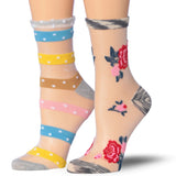 Womenƒ??s 2 Pairs Sheer Ankle Socks ƒ?? Vintage Bloom & Whimsical Stripes Mesh Fashion Set -  Socks