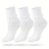 Solid White Cuff Ruffle Socks