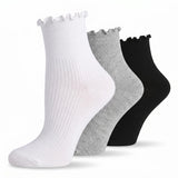 White/Grey/Black Turn-Cuff Quarter Socks