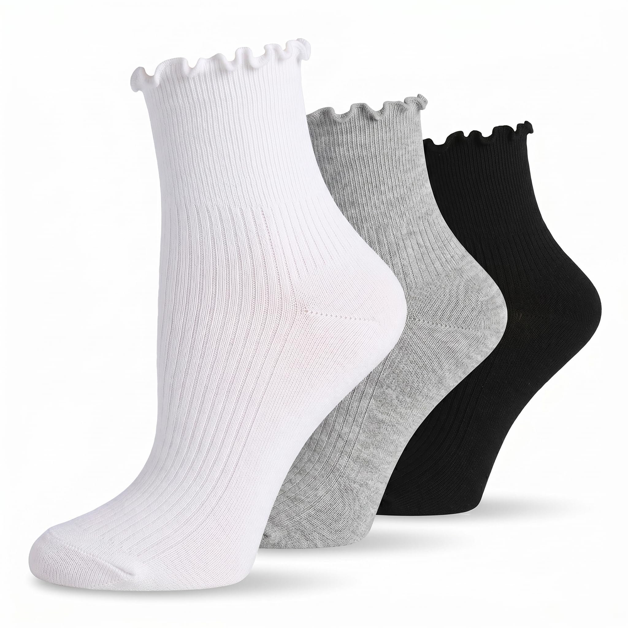 White/Grey/Black Turn-Cuff Quarter Socks