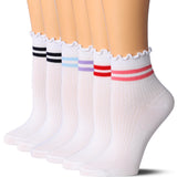 Solid QuarterTurn-Cuff Multicolor Striped Ruffle Socks