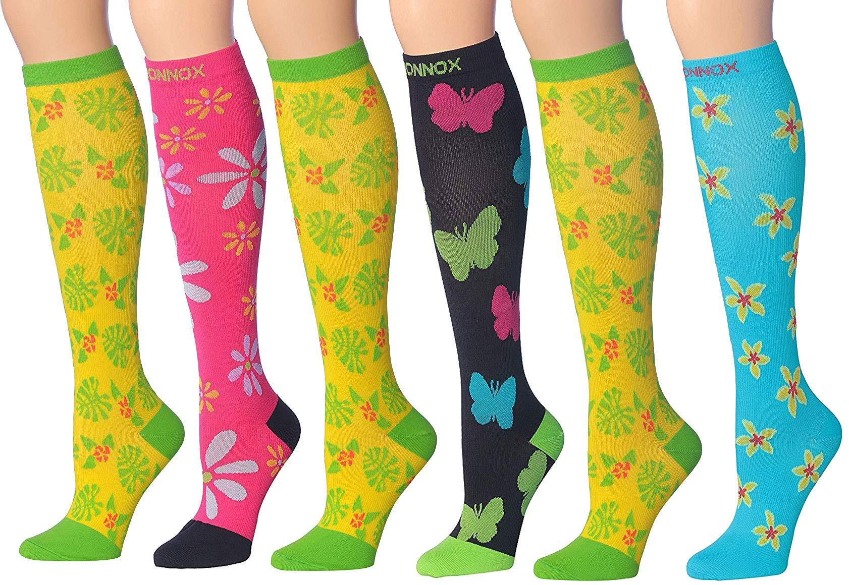 RONNOX Compression Socks for Men & Women Colorful Patterned Knee High Socks (16-20 mmHg / 12-14 mmHg) 6-Pairs CP01E-CP11 - Socks